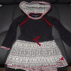 BURT’S BEES BABY GRAY/MAROON/WHITE HOODED DRESS